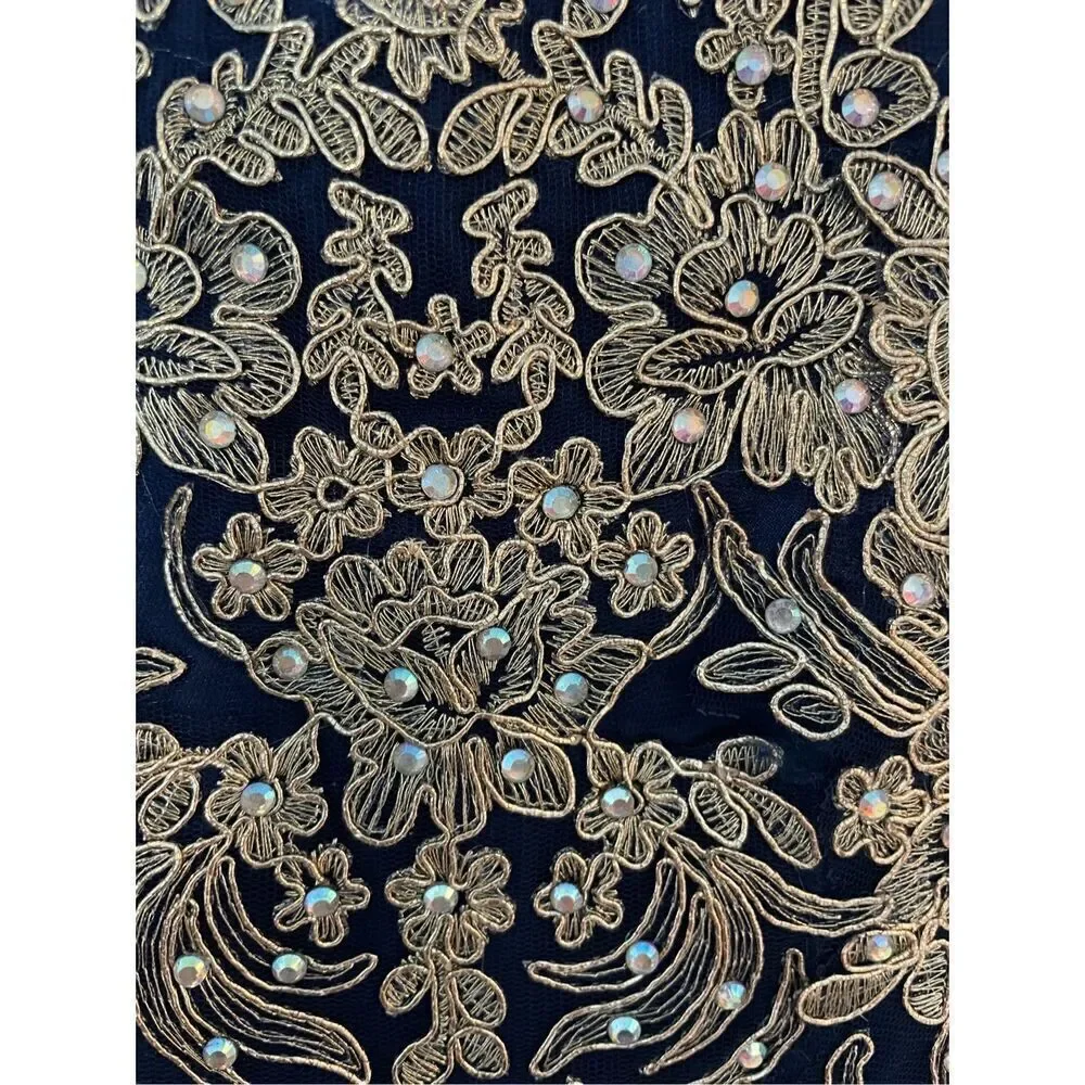 Rare Editions Girl's Mesh Embroidered Floral Sleeveless Dress Blue Gold Size 10 - Picture 3 of 5